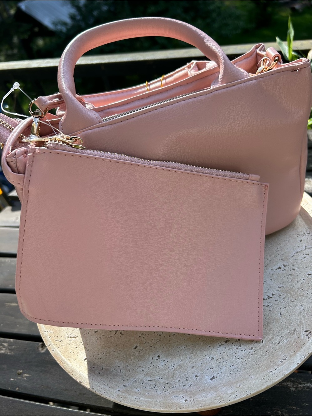 bebe Everett Quilted Satchel in Blush Pink with Gold Logo - Picture 2 of 10